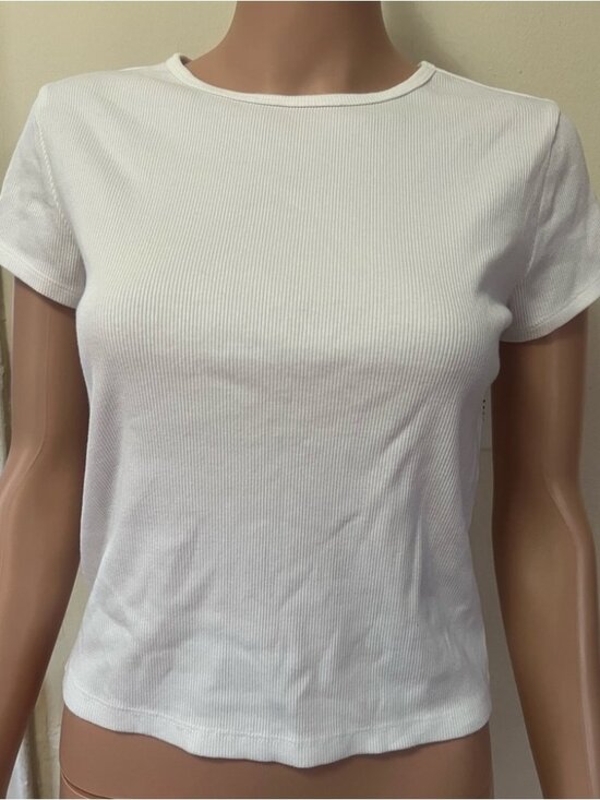 Tops - White Ribbed Short Sleeve Tee